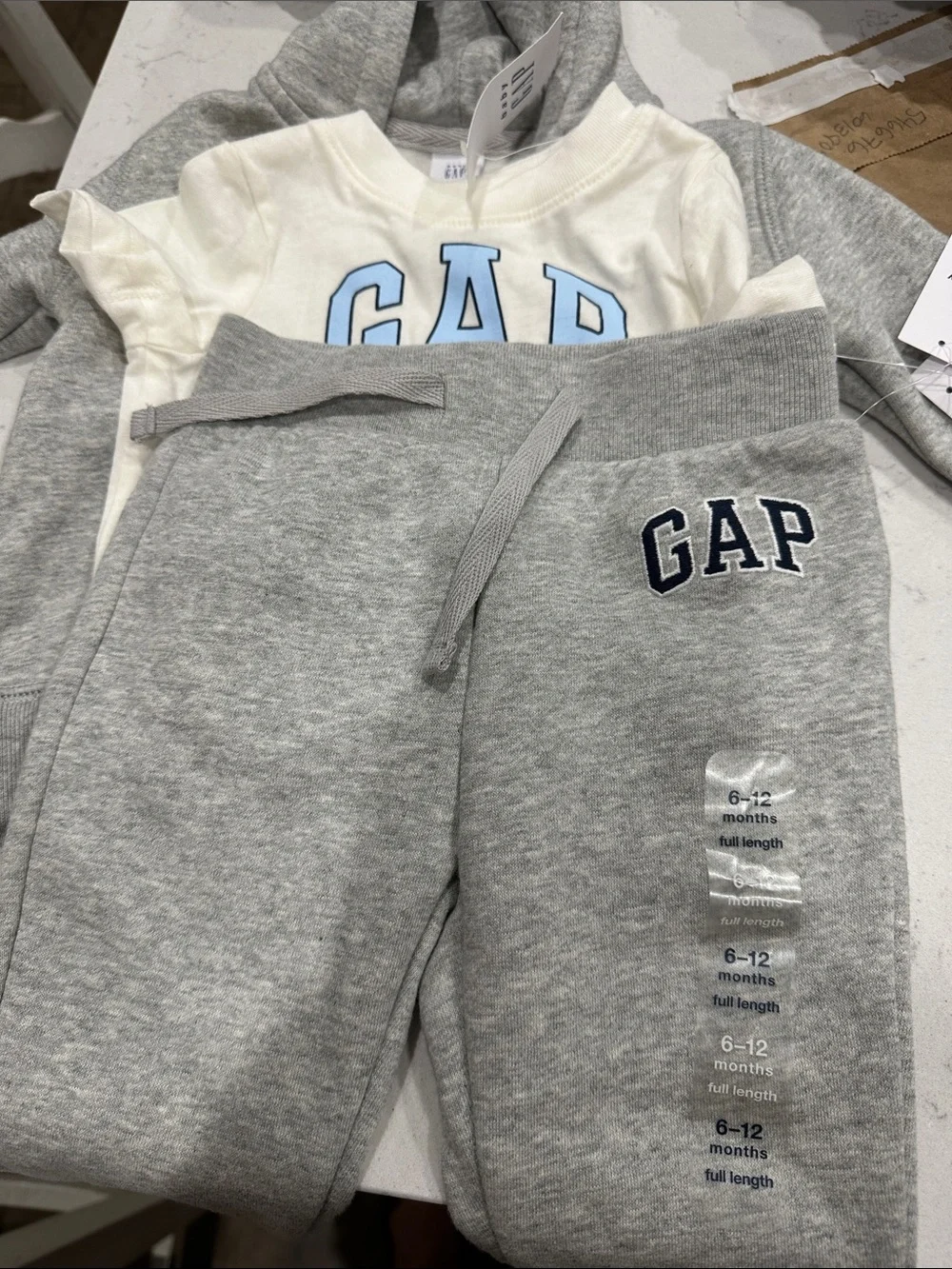 GAP Heather Gray 3 pieces set Jogger Pants hoodied with Navy Logo